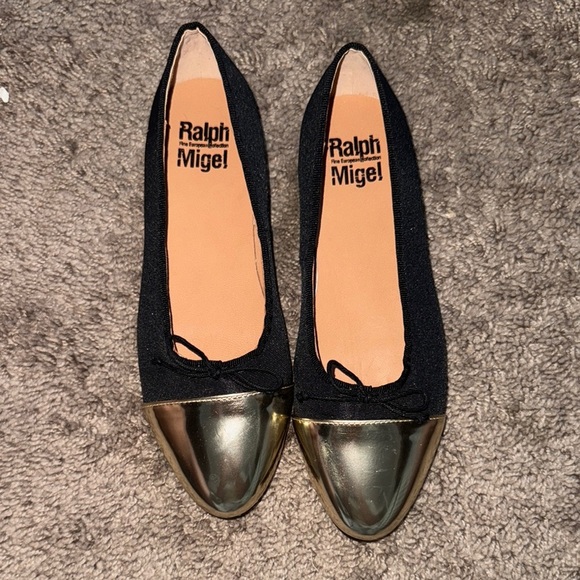 Ralph Migel Fine European Collecton gold and black Ballet Flat - Picture 1 of 6